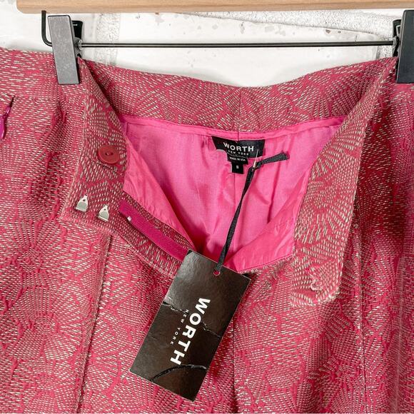 Vintage 90s Worth New York Jacquard Metallic and Pink Cotton Blend Trouser 8 - Picture 9 of 9